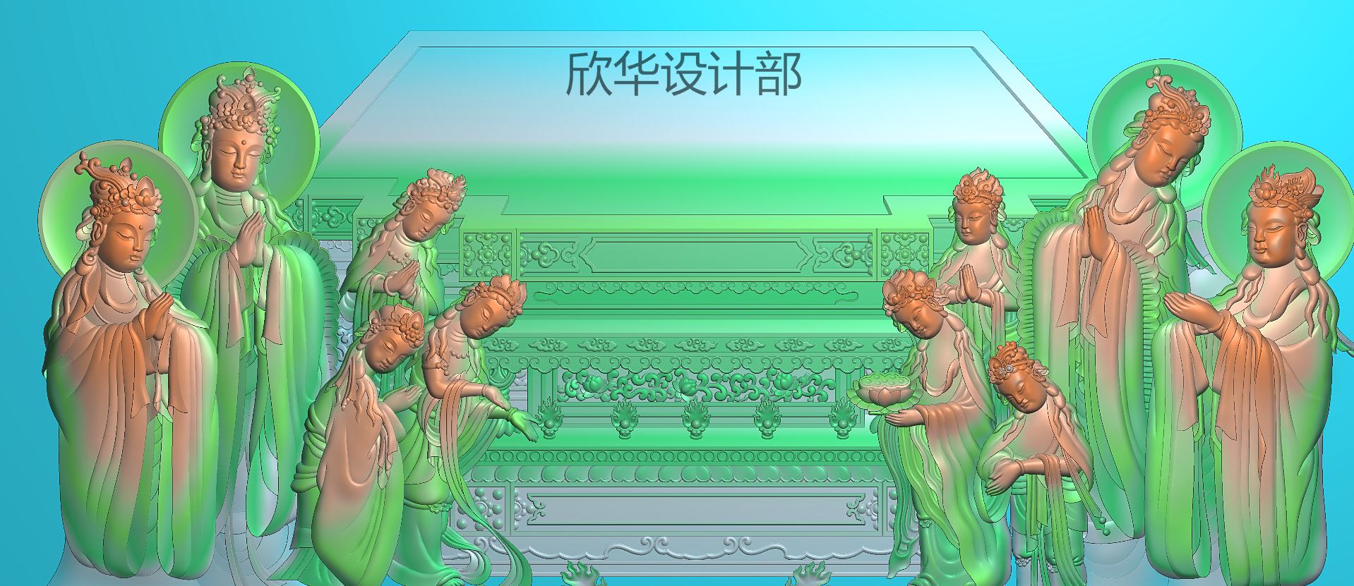 给大型寺院精雕设计的西方极乐世界大型壁画