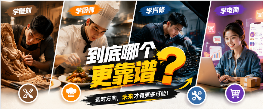学雕刻、学厨师、学汽修、学电商……到底哪个更靠谱？一张表看懂